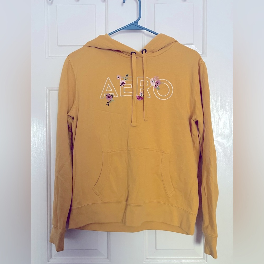 Aeropostale Yellow Flower Embroidered Hoodie S